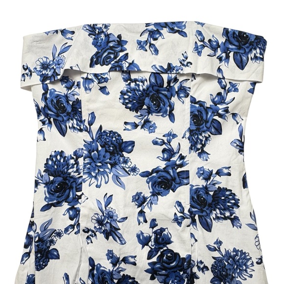 NWT MABLE Strapless Floral Midi Dress Size M (4/6) Blue White Lined Back Zip - Picture 4 of 14